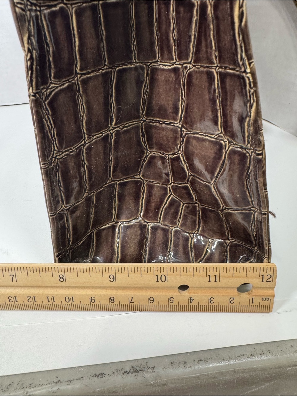 Murval Croc-Embossed Brown Patent Top-Handle Tote Laptop Bag - Picture 11 of 13